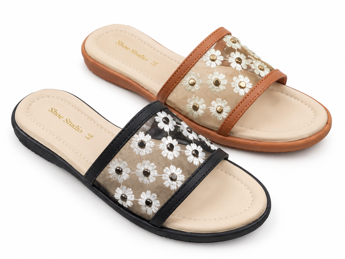 Floral Comfort Wedge Mules